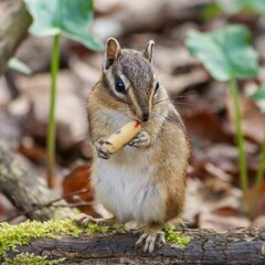 Naklejka na ściany i meble a chipmunt sitting on a tree branch eating some food