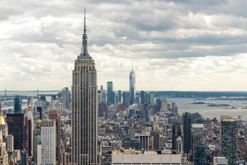 Naklejka na ściany i meble Aerial closeup shot of the Empire State Building in New York City, USA
