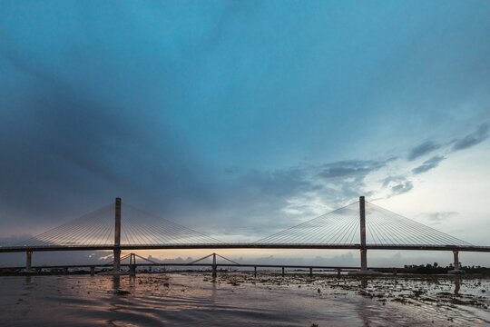 Scenic view of the Laureano Gomez Bridge in Barranquilla, Colombia
