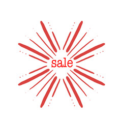 Red sale sticker with fireworks.