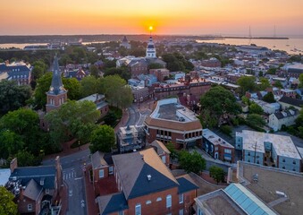 Aerial view of Chesapeake Bay of Annapolis, Maryland at sunrise