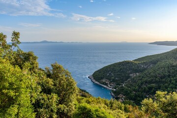 Amazing view of coastline on Korcula island in Adriatic sea in Croatia