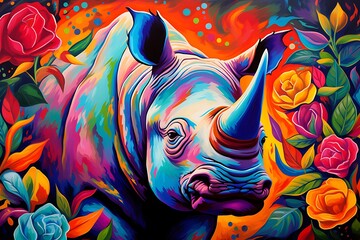 Vibrant Rhino Airbrush Painting