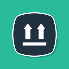 Blue This side up icon isolated on green background. Two arrows indicating top side of packaging. Cargo handled. Vector