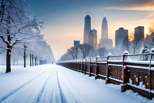 city in the snow