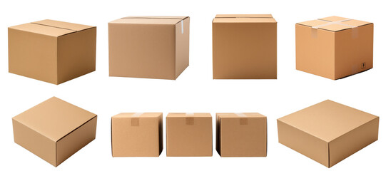 Various cardboard boxes for shipping, isolated, white background, mockup, generative ai - obrazy, fototapety, plakaty