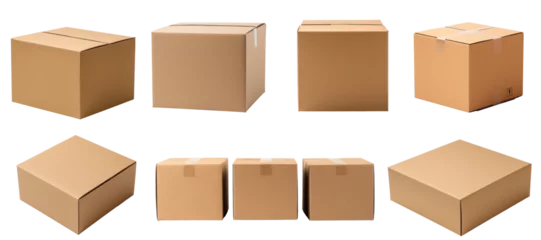 Foto op Canvas Various cardboard boxes for shipping, isolated, white background, mockup, generative ai © Teppi