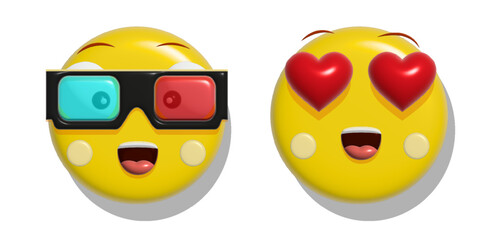 Yellow emoji. Funny emoticons faces with facial expressions. 3D stylized vector icons set