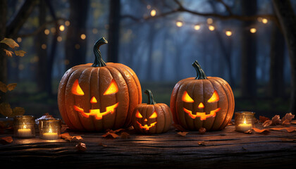 Obraz premium Cute and evil Halloween pumkin, ready for a spooky night Generative AI illustrations