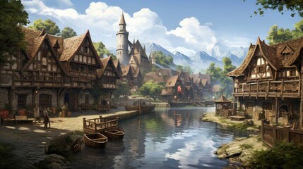 Naklejka premium Fantasy RPG Village Game Artwork