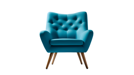 Vivid Blue Chair: Captivating Front View in Product Photography on Transparent Background - Generative AI