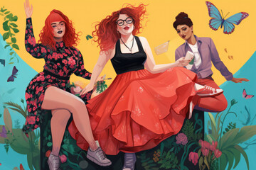 Illustration of Body positive: beyond stereotypes, women who love themselves as they are