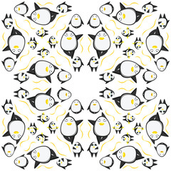 Cute penguins seamless pattern. Vector illustration in cartoon childish style.