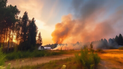 Fototapeta na wymiar Fiery Haze over the Serene Countryside
