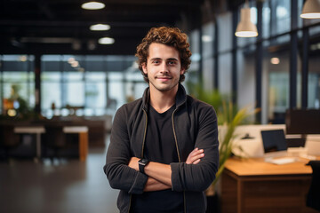 Generative AI picture image of attractive confident young businessman guy hot model appearance seriously looking camera