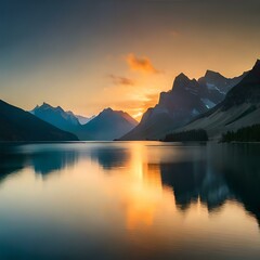 Fototapeta na wymiar sunset over the lake generated by AI technology