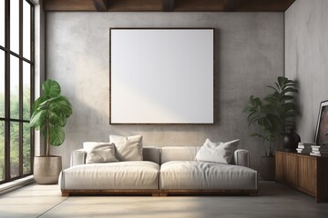 Loft Industrial Style Living Room Interior With Poster Mockup Created with Generative AI