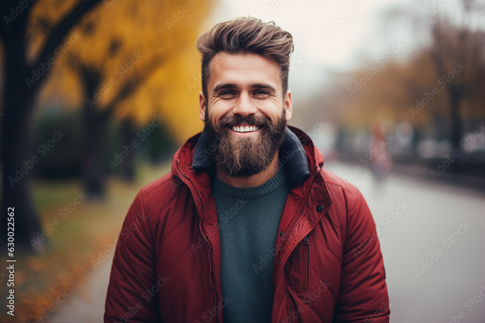 Canvas Prints Generative ai collage portrait of happy positive guy relax in yellow autumnal park look in camera