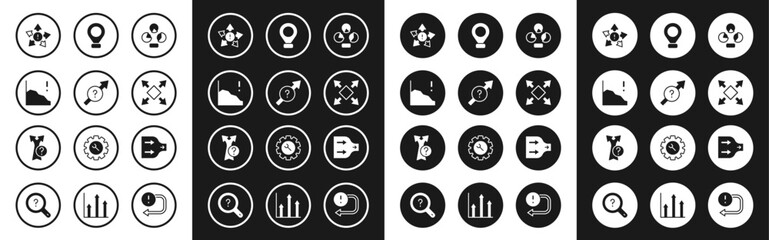 Set Pie chart infographic, Arrow, Financial growth decrease, Many ways directional arrow, Location, and icon. Vector