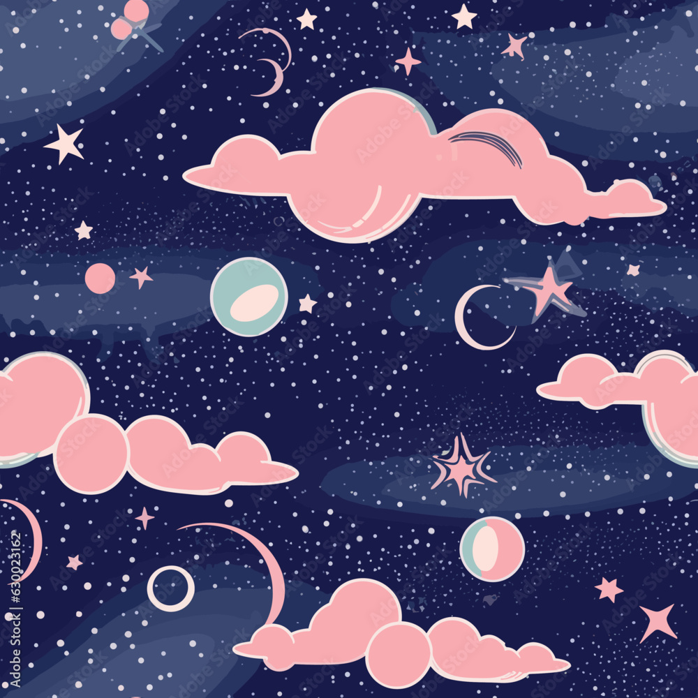 Wall mural seamless colorful galaxy pattern. seamless pattern of galaxy in colorful style. add color to your di