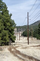 Isolated two-lane road stretches into the horizon, Flagstaff, Arizona