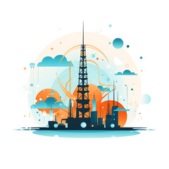 Graphical illustration of a telecommunication tower in operation. Built high in order to provide the best and clear coverage to users.
