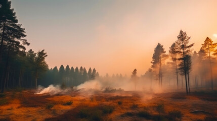 Dusk's Embrace: Smoke-veiled Country Forest
