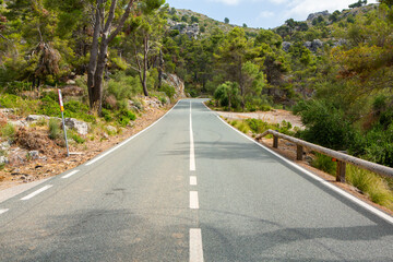 Hiking holidays Mallorca, Spain. Beautiful picture with landscape of Serra de Tramuntana mountains in the island of Majorca in Mediterranean sea. Paradise for bikers. Adventure travel.