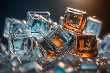 ice cubes on a blue background