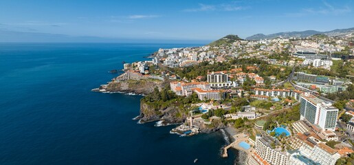 Obraz premium Panoramic aerial view over Lido, Funchal city, Madeira Island, Portugal