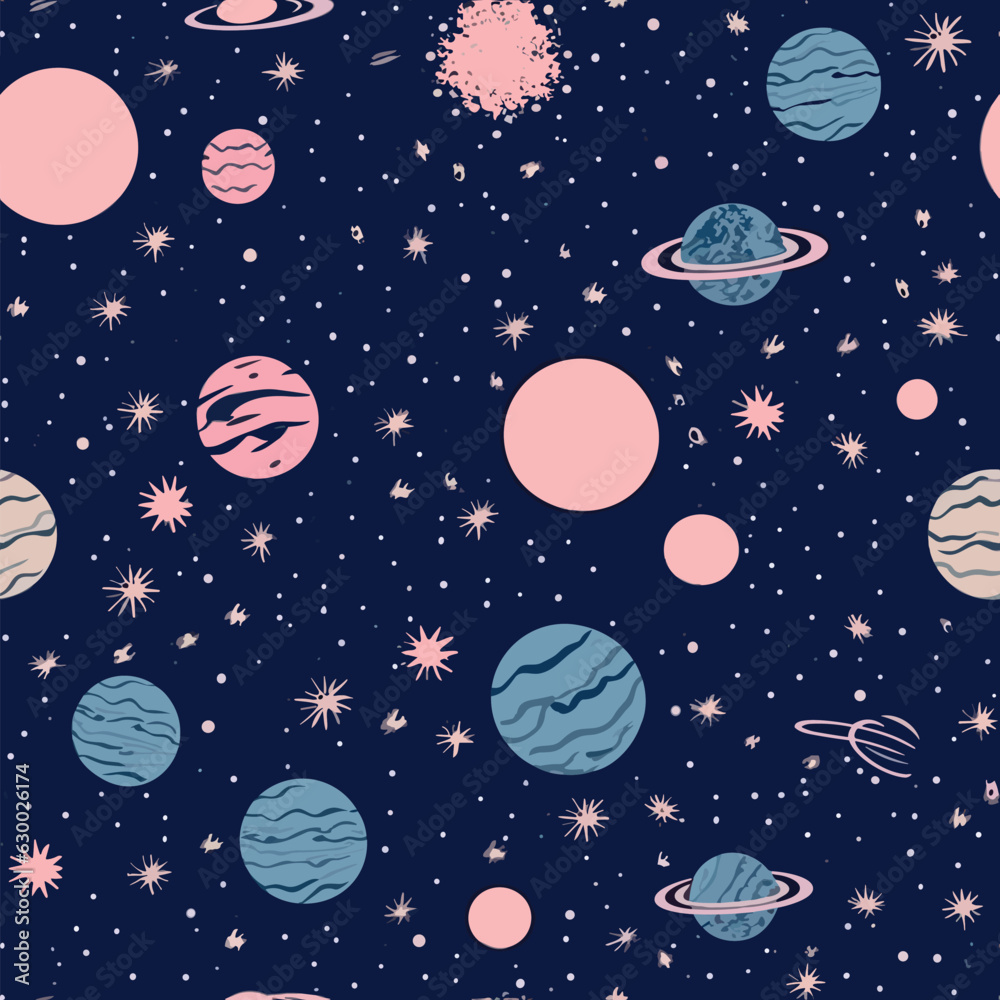 Wall mural seamless colorful galaxy pattern. seamless pattern of galaxy in colorful style. add color to your di