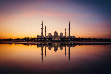 Fotobehang Abu Dhabi The Sheikh Zayed Mosque at Sunset