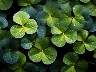 Photo clover in raindrops natural green background
