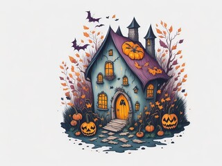 Fototapeta na wymiar water color Halloween Fairy house