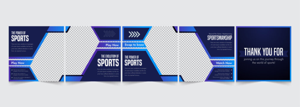 Sports Edition Instagram Carousel Template, Gym Categorized Carousel Design, Vector Illustration Eps 10