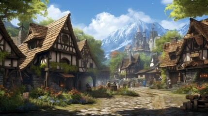 Fototapeta premium Fantasy RPG Village Game Artwork