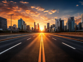 Fototapeta premium empty road with city background.