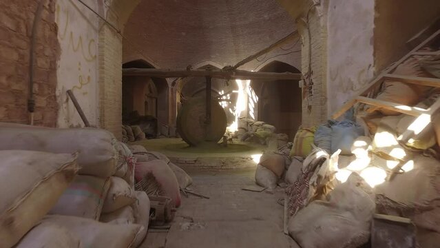 Traditional Henna Mill With A Giant Stone Yazd Iran