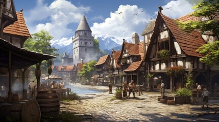 Fototapeta premium Fantasy RPG Village Game Artwork