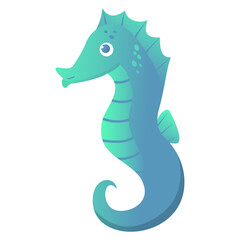 Cute cartoon seahorse. Character hand drawn illustration ocean animal. Sea creatures.Sea animal.Vector illustration.Isolated on white background.Marine underwater life.