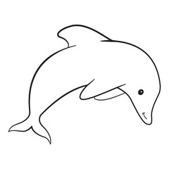 Cute dolphin cartoon jumping. Bottlenose dolphin. Adorable dolphin doodle .Ocean life.Isolated on white background.Marine underwater life.Hand drawn vector illustration.