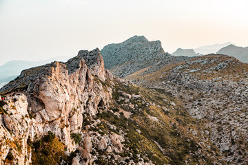 Hiking holidays Mallorca, Spain. Beautiful picture with landscape of Serra de Tramuntana mountains in the island of Majorca in Mediterranean sea. Paradise for bikers. Adventure travel.