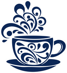 Decorated coffee cup- Cup of tea- Cup of coffee with steam
