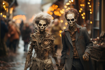 Two zombies wandering through urban settings