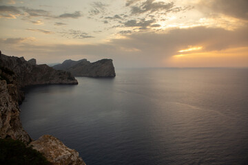 Hiking holidays Mallorca, Spain. Beautiful picture with landscape of Serra de Tramuntana mountains in the island of Majorca in Mediterranean sea. Paradise for bikers. Adventure travel.