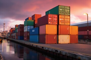 Fototapeta premium Harmonious chaos of containers, a bustling maritime trade terminal