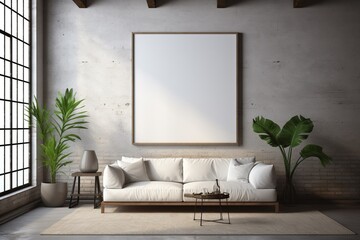 Loft Industrial Style Living Room Interior With Poster Mockup Created with Generative AI