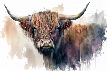 Foto op Canvas Highland cow watercolor rendering, ai generative © SHArtistry