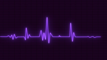 glowing neon heartbeat, pulse line. Heartbeat cardiogram graph background. Neon pulse line on hospital monitor. Health, medicine, graphic concept.