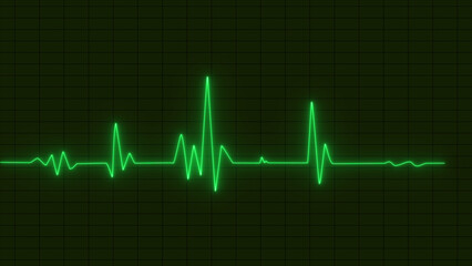 Green color EKG heart line monitor. pulse line. ECG heartbeat monitor, cardiogram heart pulse line wave.